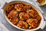 Ugnsrostad Bjärekyckling med citron, vitlök och krämig skysås