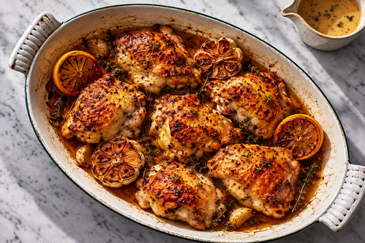 Ugnsrostad Bjärekyckling med citron, vitlök och krämig skysås